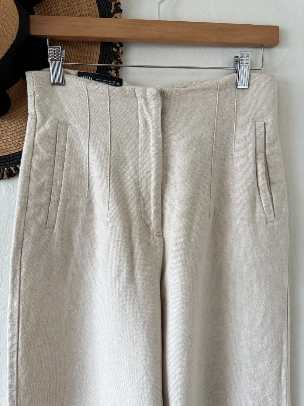 Zara Oatmeal Linen Blend Cropped Wide Leg Pants Size Medium Coastal Grandma